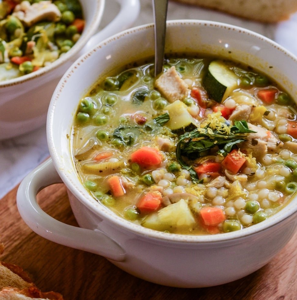 Lemony Couscous Soup with Chicken and  Vegetables