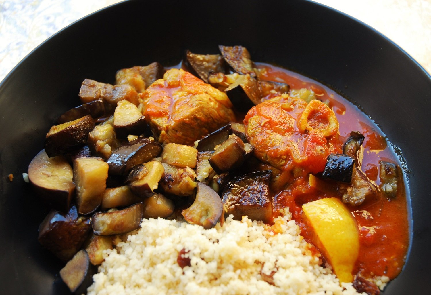 Lamb with eggplant and carrots