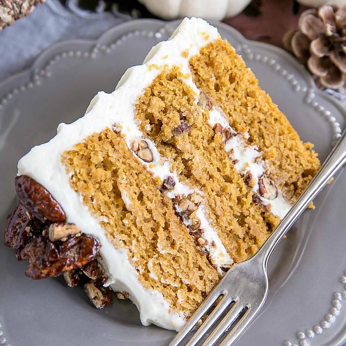 Pumpkin Cake Topped with Candied Pecans