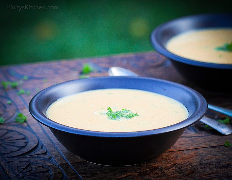 Creamy Vegan Winter Squash Soup with Coconut Hearts
