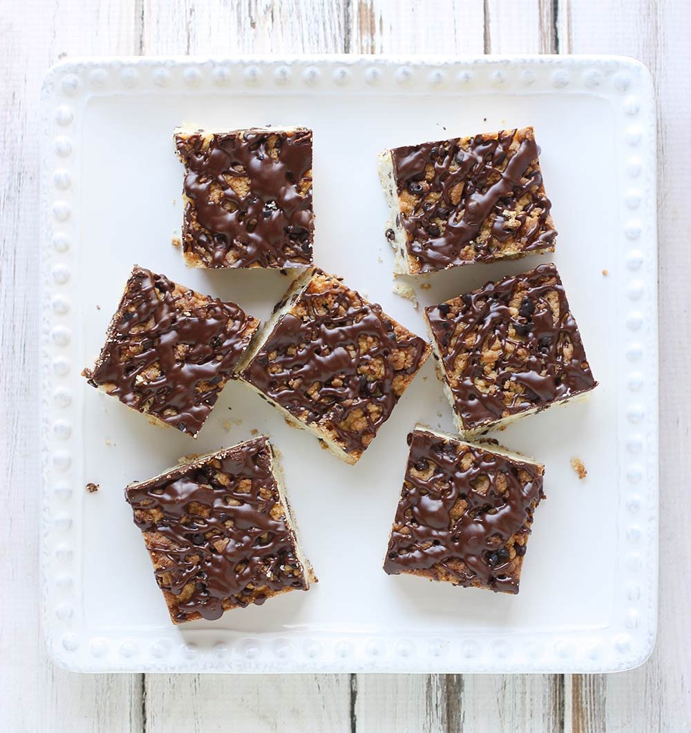 Chocolate Chip Shortbread Bars with Kahlua Drizzle
