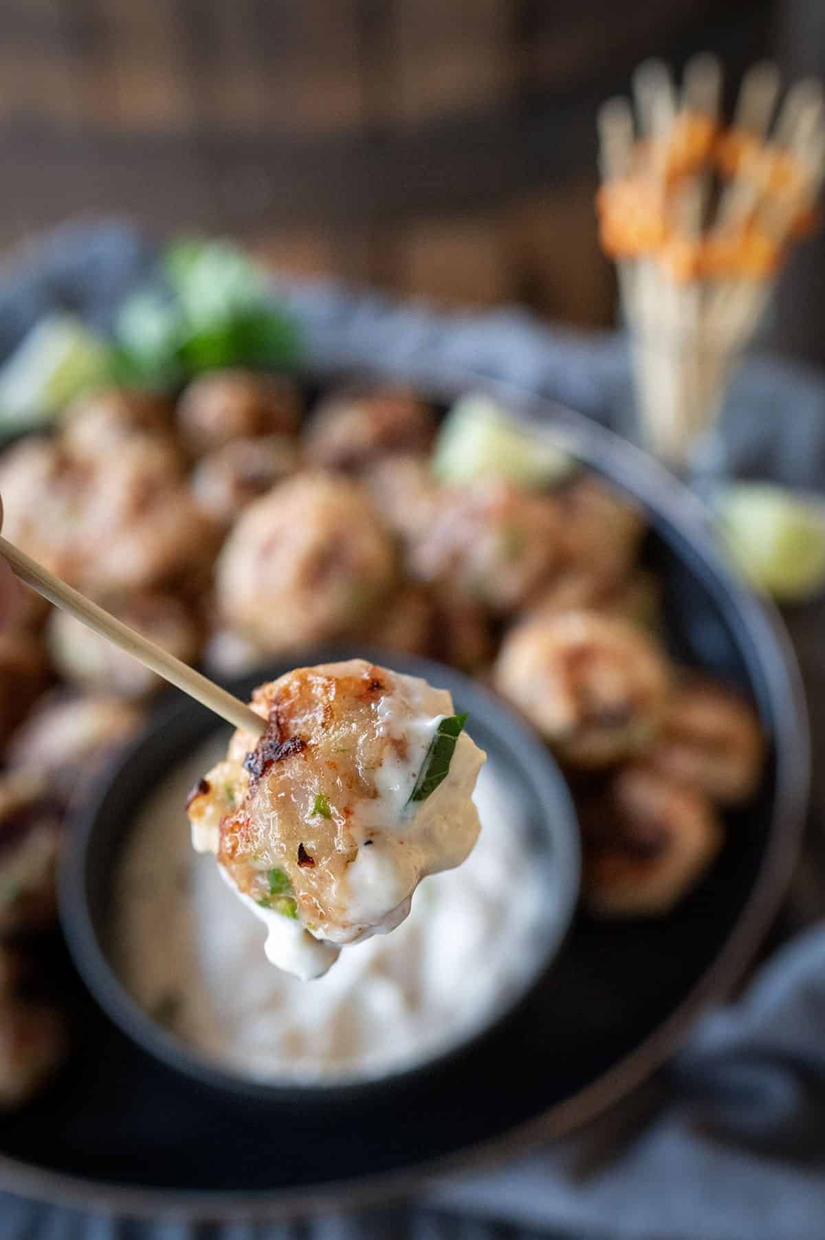 Garlic Lime Aioli Grilled Shrimp Meatballs