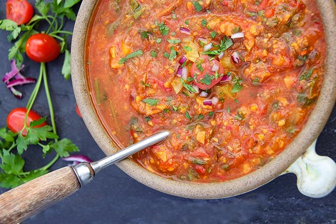 Roasted Tomato Soup with Sweet Potato