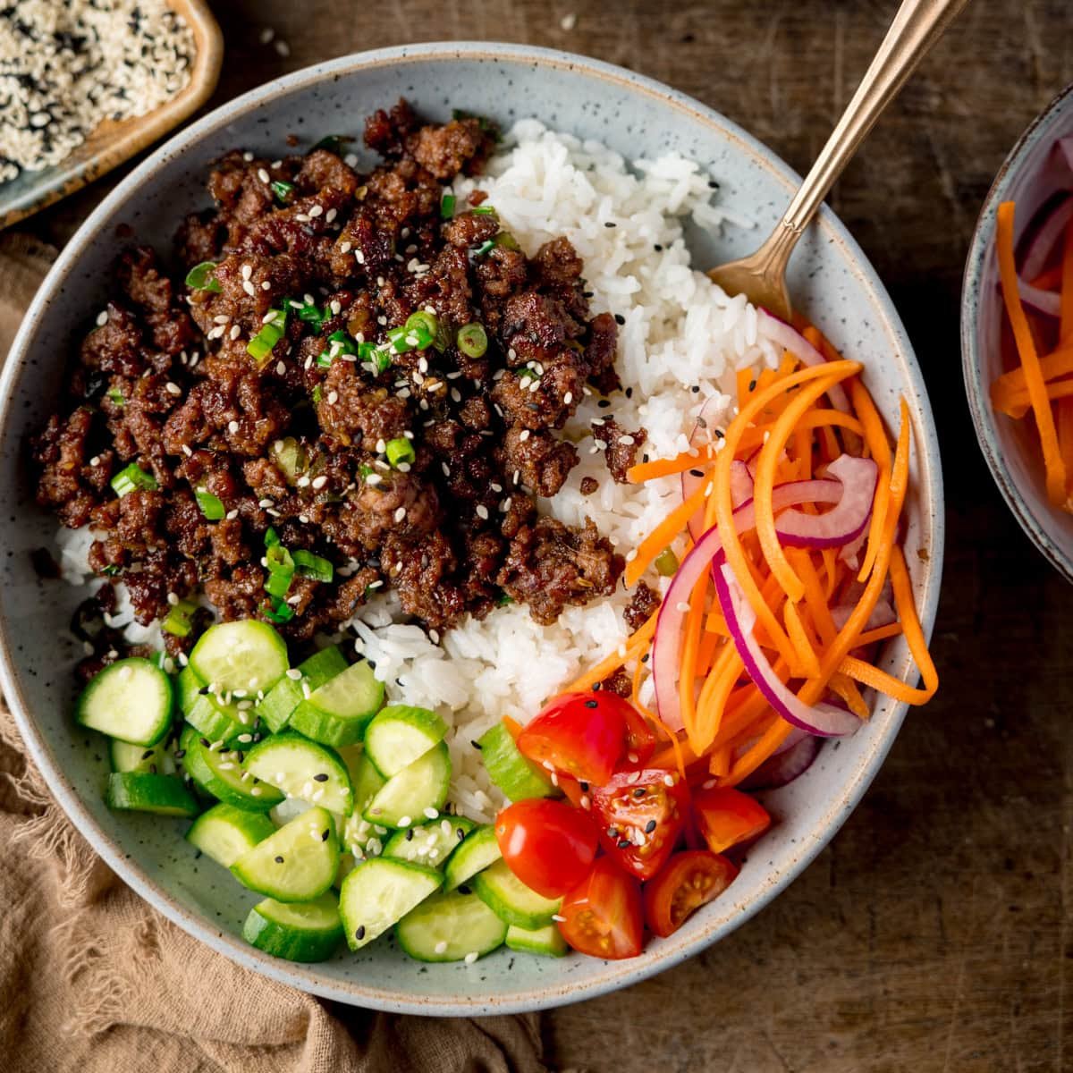 Vietnamese Caramelized Minced Beef Rice Bowls
