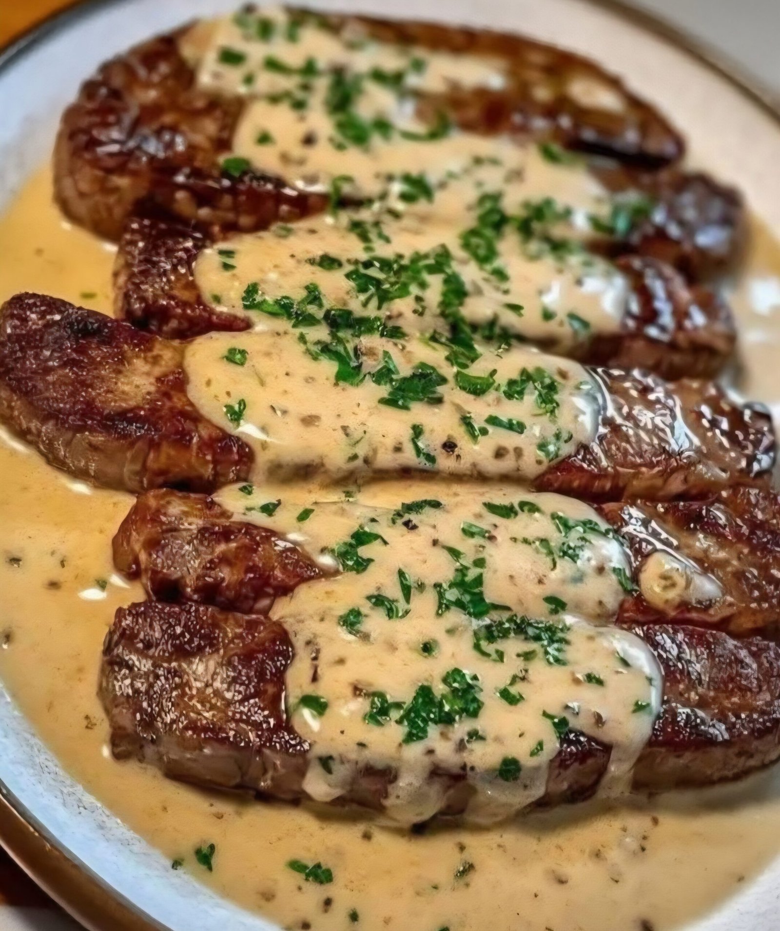 Creamy Garlic Steak with Peppercorn Sauce