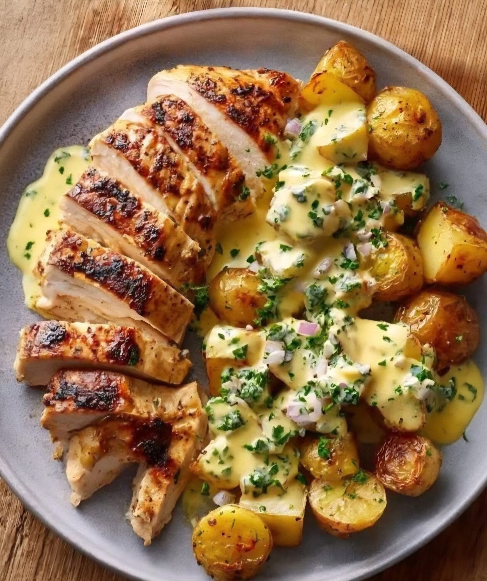 🥔🍗 Next-Level Grilled Chicken & Potatoes with Creamy Mustard Herb Sauce 🌿