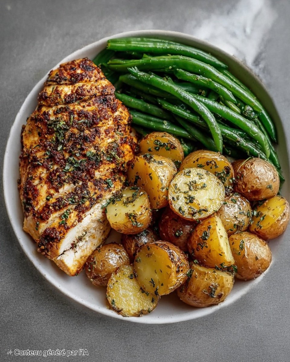 🧄 Next-Level Herb-Crusted Chicken with Garlic Potatoes & Green Beans 🍗🥔🌿