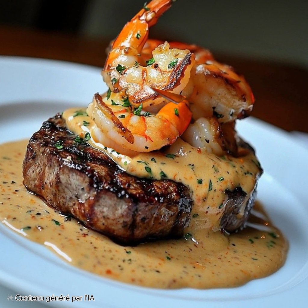 Grilled Steak with Juicy Shrimp & Creamy Lobster Sauce Recipe 🥩🦐🔥